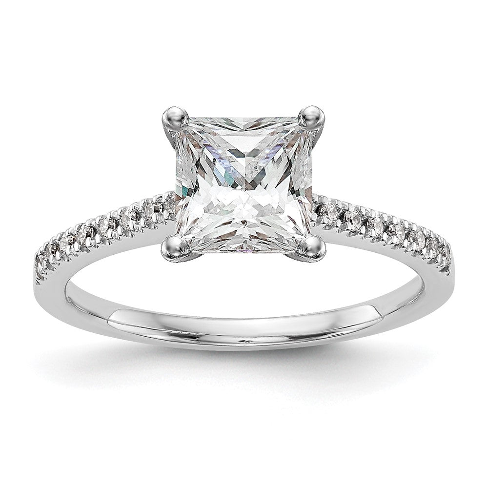 0.10ct. CZ Solid Real 14K White Gold Peg Set Engagement Ring