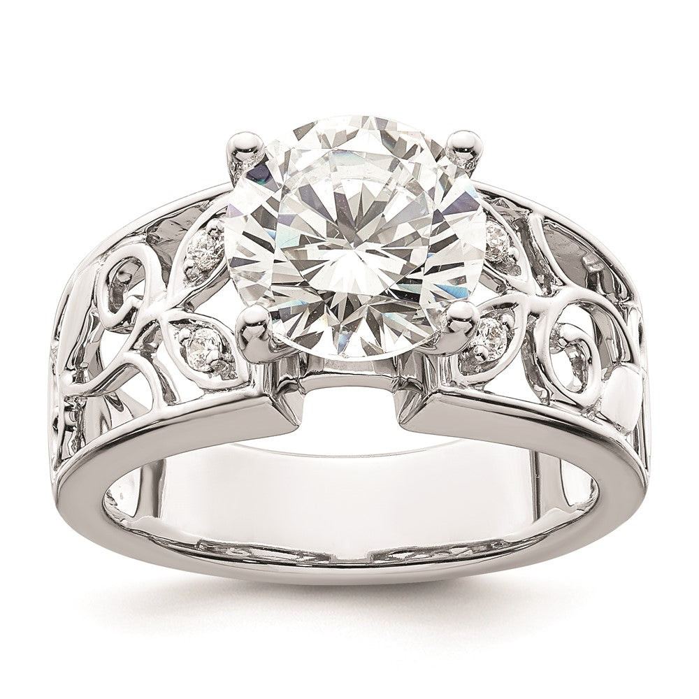 0.06ct. CZ Solid Real 14K White Gold Peg Set Engagement Ring