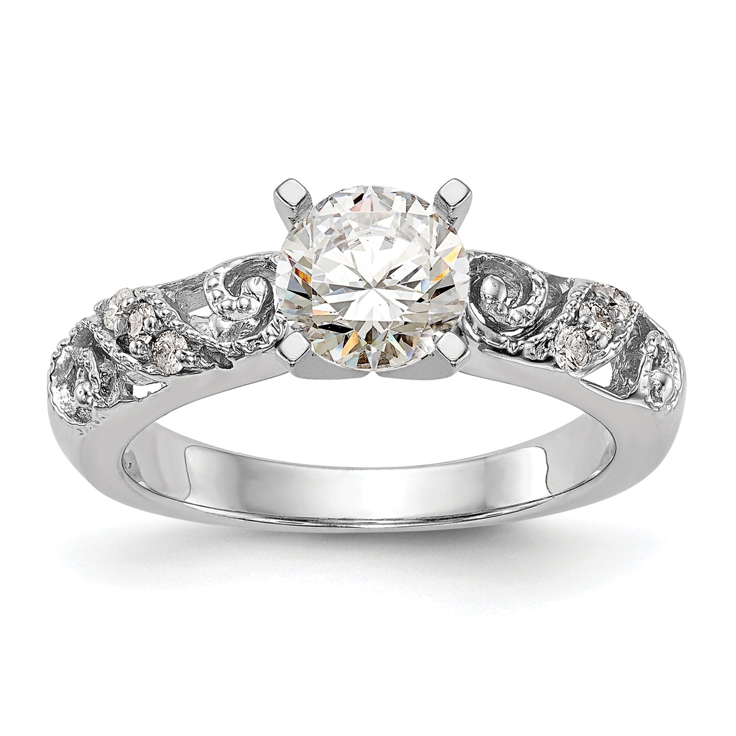 0.07ct. CZ Solid Real 14K White Gold Peg Set Engagement Ring