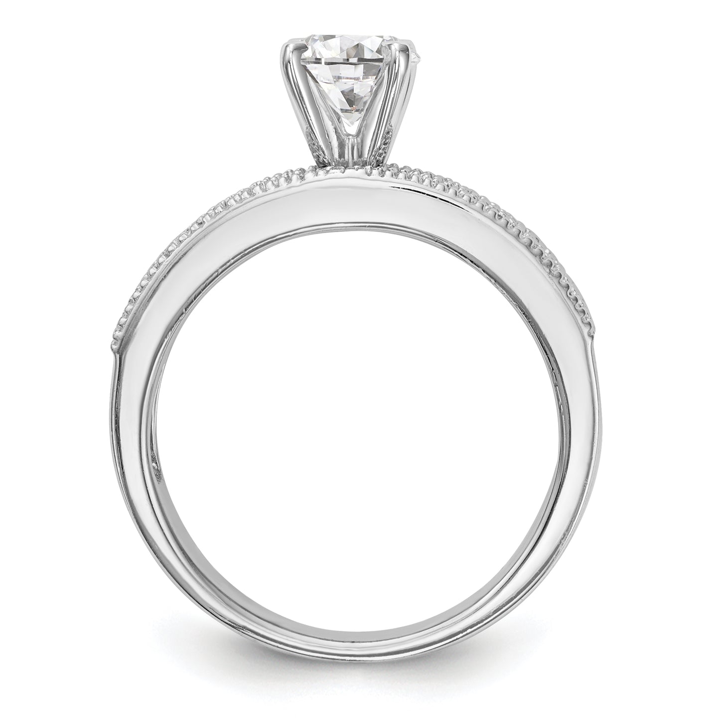 0.10ct. CZ Solid Real 14K White Gold Peg Set Engagement Ring