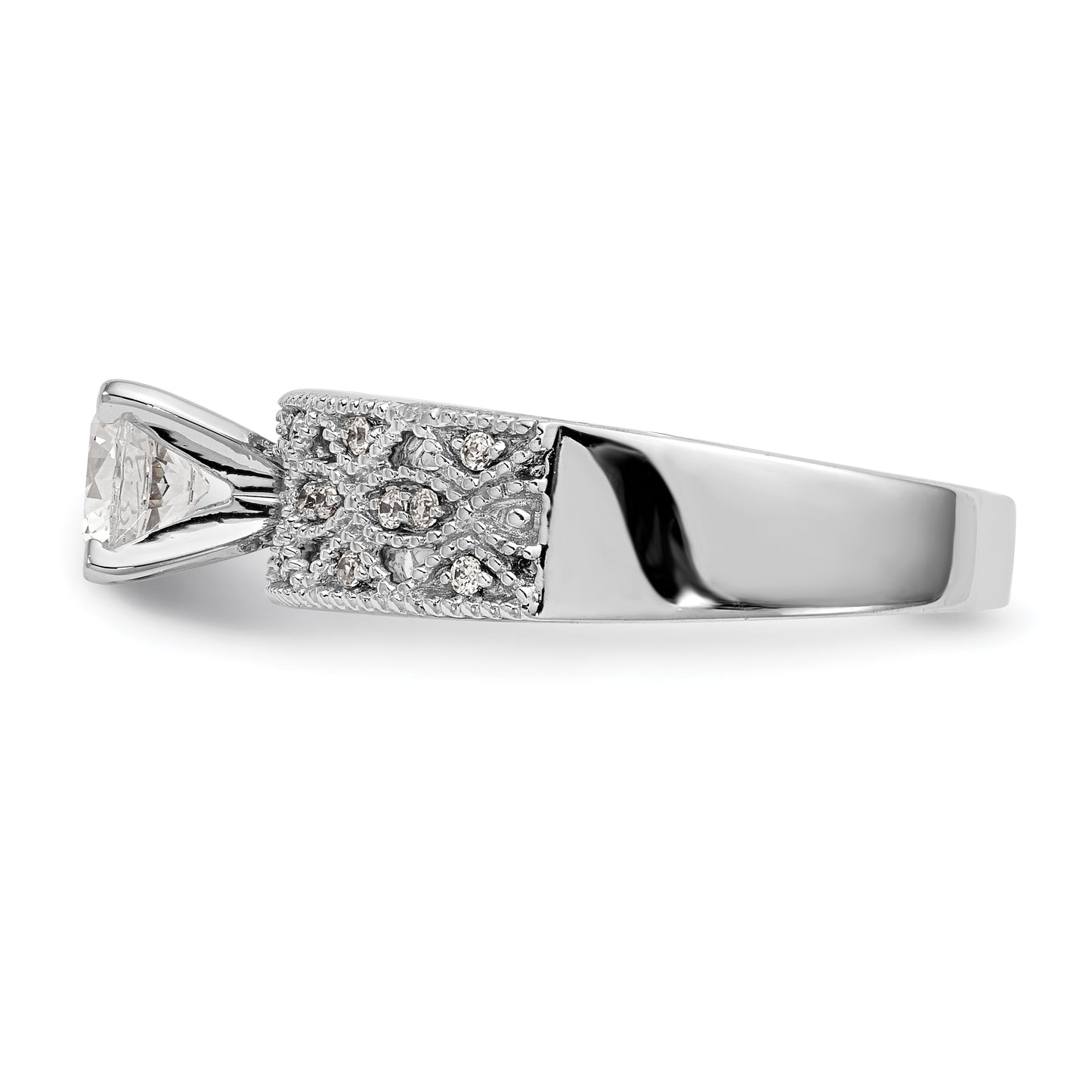 0.10ct. CZ Solid Real 14K White Gold Peg Set Engagement Ring