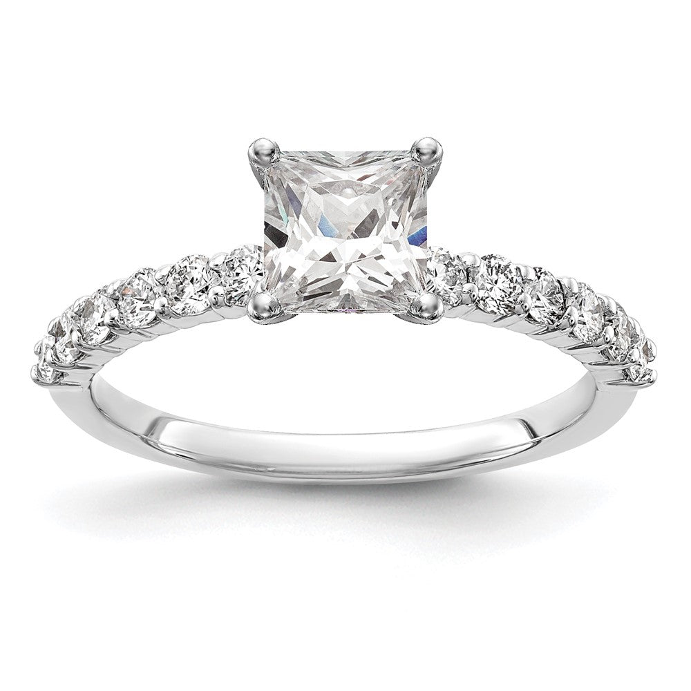 0.42ct. CZ Solid Real 14K White Gold Peg Set Engagement Ring