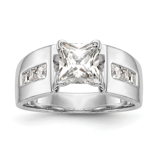 0.38ct. CZ Solid Real 14K White Gold Peg Set Engagement Ring