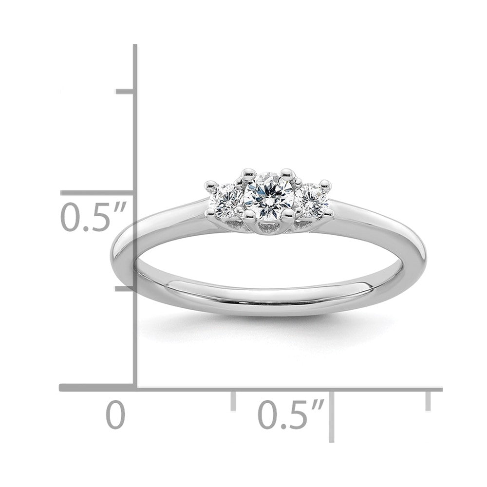 0.13ct. CZ Solid Real 14K White Gold 3-Stone Engagement Ring