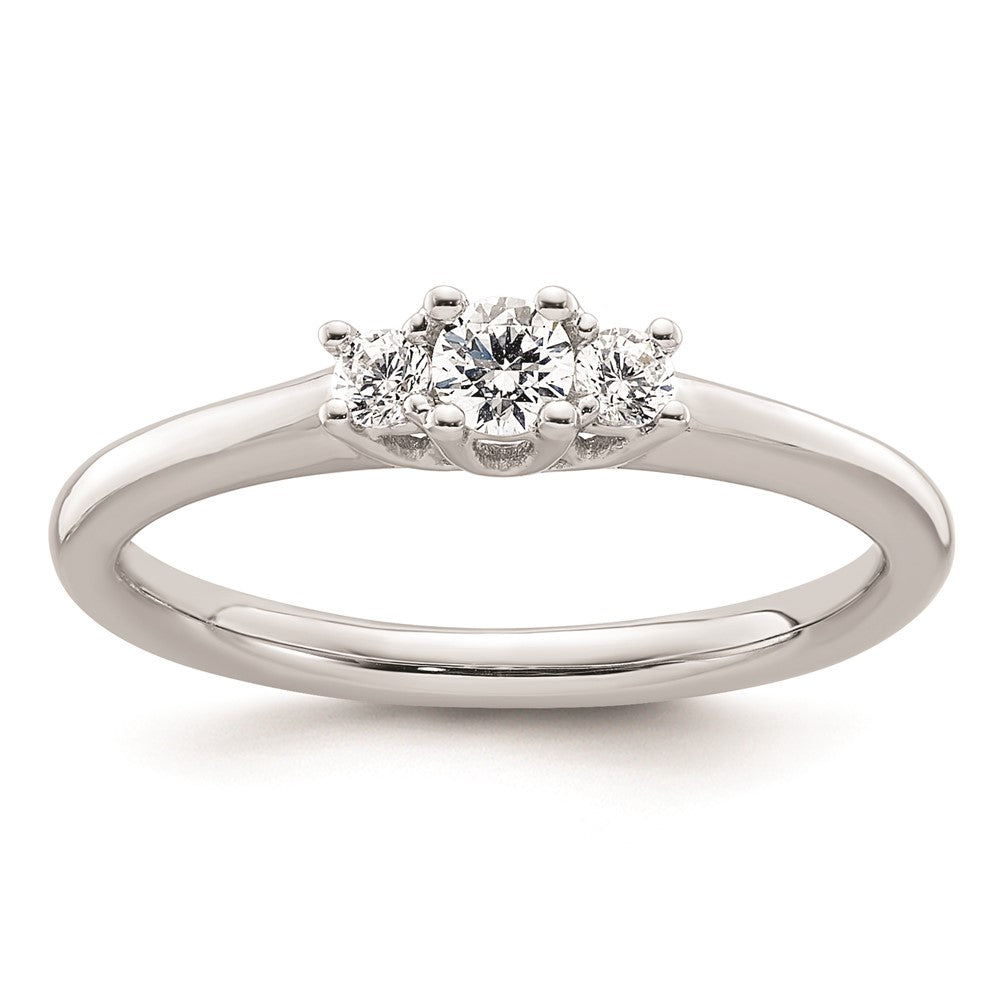 0.13ct. CZ Solid Real 14K White Gold 3-Stone Engagement Ring