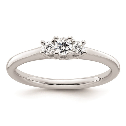 0.13ct. CZ Solid Real 14K White Gold 3-Stone Engagement Ring