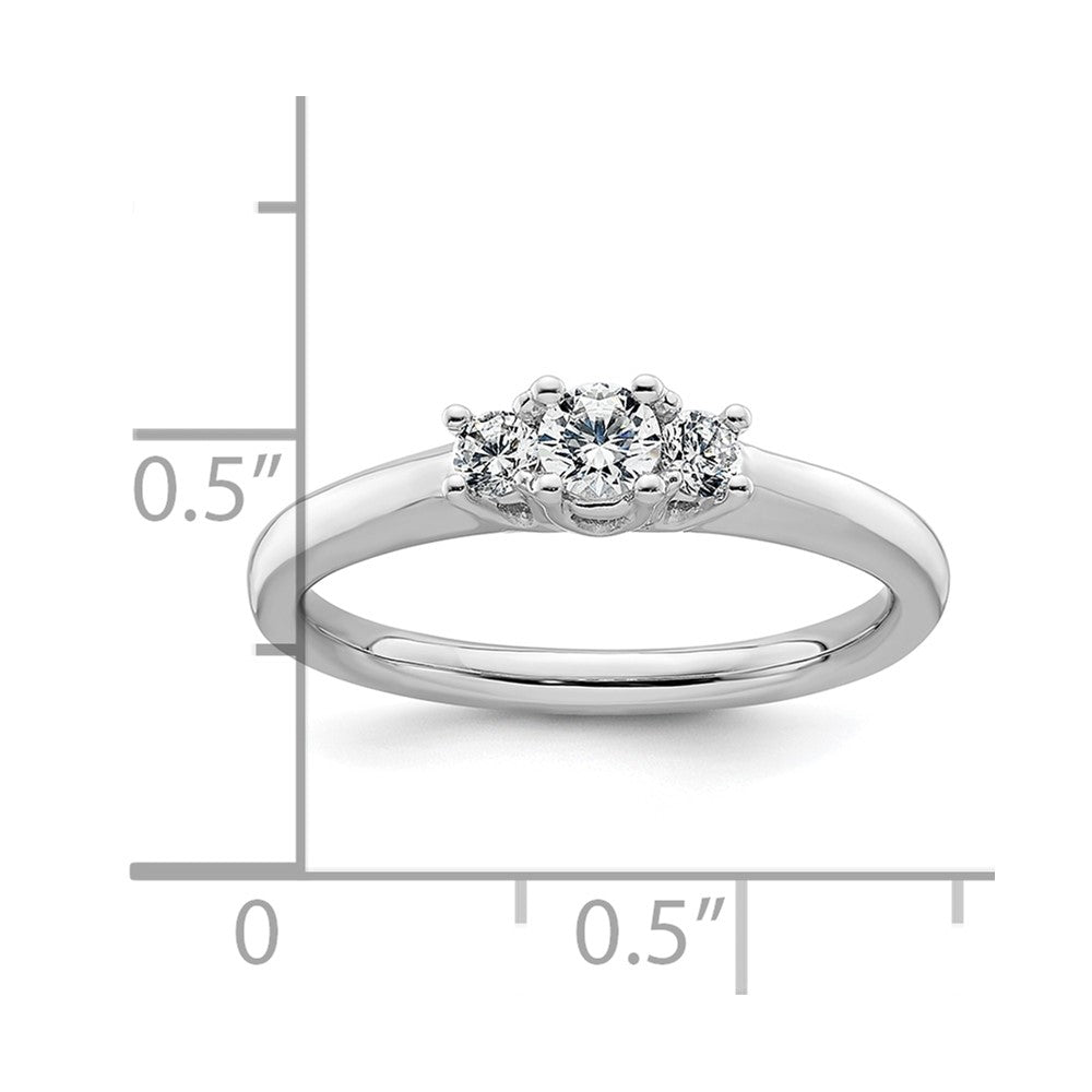 0.17ct. CZ Solid Real 14K White Gold 3-Stone Engagement Ring