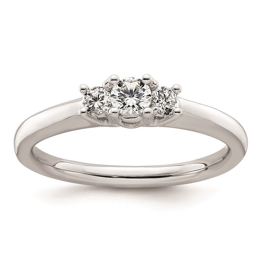 0.17ct. CZ Solid Real 14K White Gold 3-Stone Engagement Ring