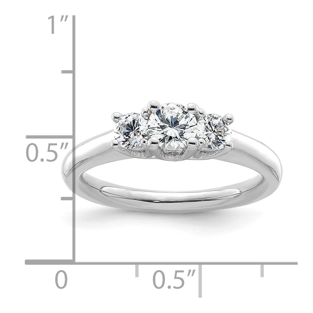 0.38ct. CZ Solid Real 14K White Gold 3-Stone Engagement Ring