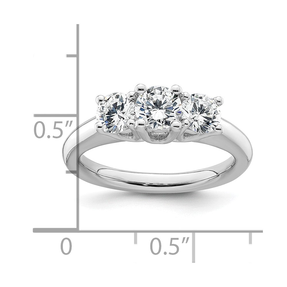 0.50ct. CZ Solid Real 14K White Gold 3-Stone Engagement Ring