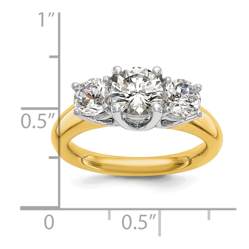 0.17ct. CZ Solid Real 14K Two-tone 3-Stone Engagement Ring