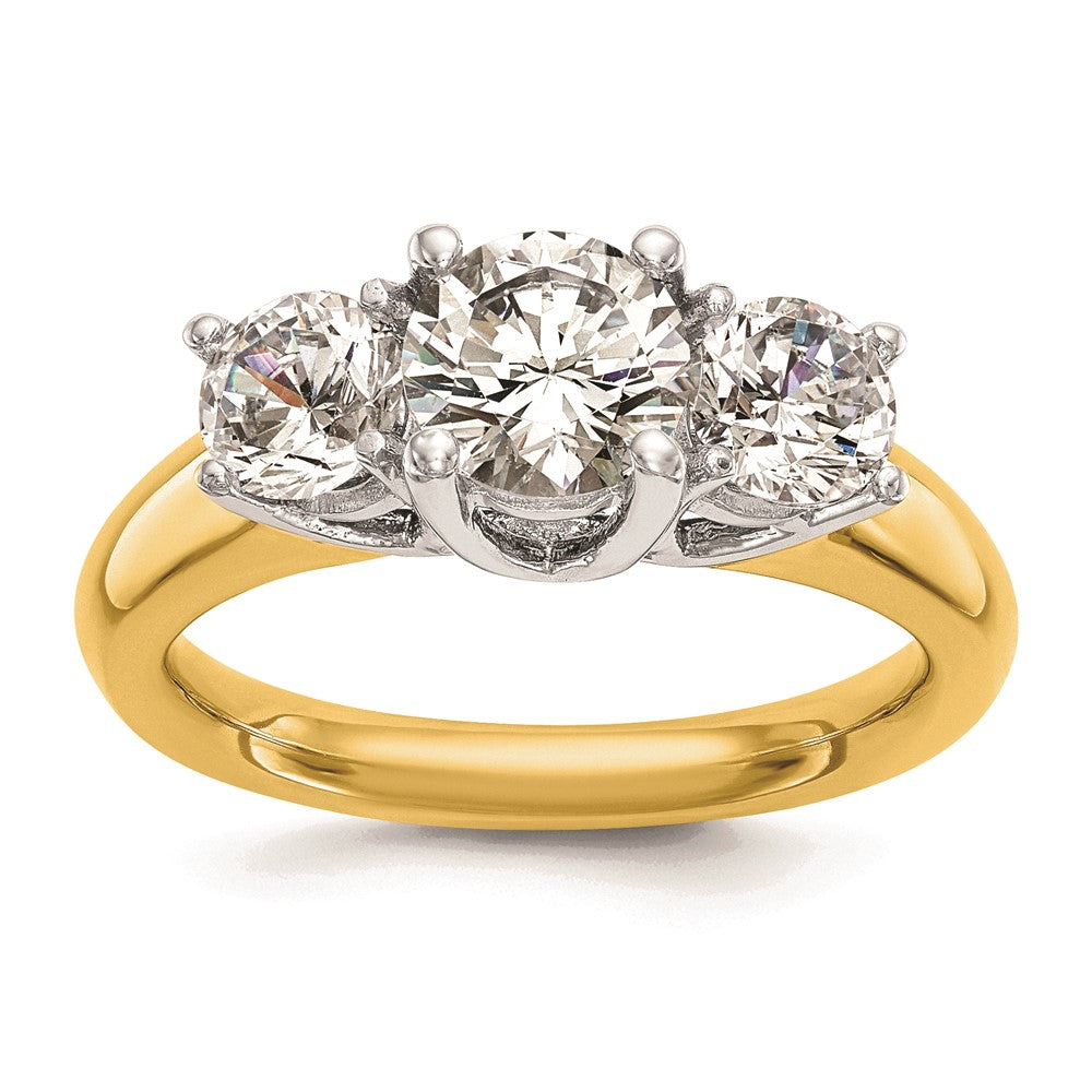 0.17ct. CZ Solid Real 14K Two-tone 3-Stone Engagement Ring