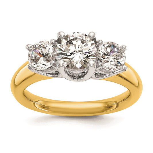 0.13ct. CZ Solid Real 14K Two-tone 3-Stone Engagement Ring