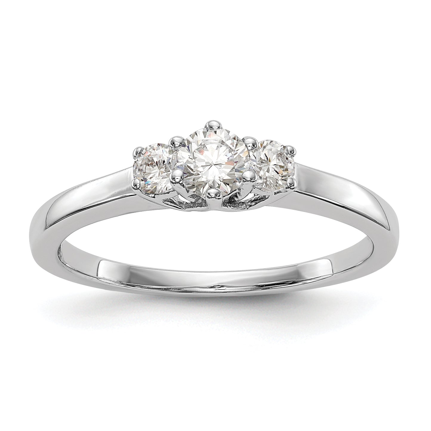 0.15ct. CZ Solid Real 14K White Gold 3-Stone Engagement Ring