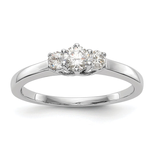 0.15ct. CZ Solid Real 14K White Gold 3-Stone Engagement Ring