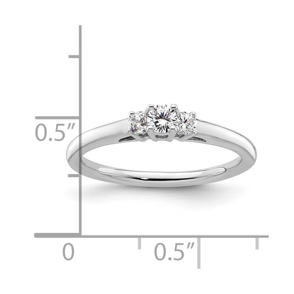 0.13ct. CZ Solid Real 14K White Gold 3-Stone Engagement Ring