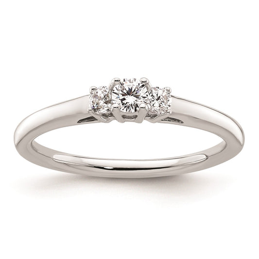 0.13ct. CZ Solid Real 14K White Gold 3-Stone Engagement Ring