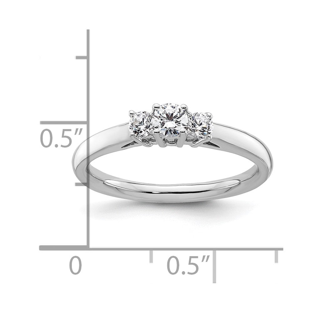 0.17ct. CZ Solid Real 14K White Gold 3-Stone Engagement Ring