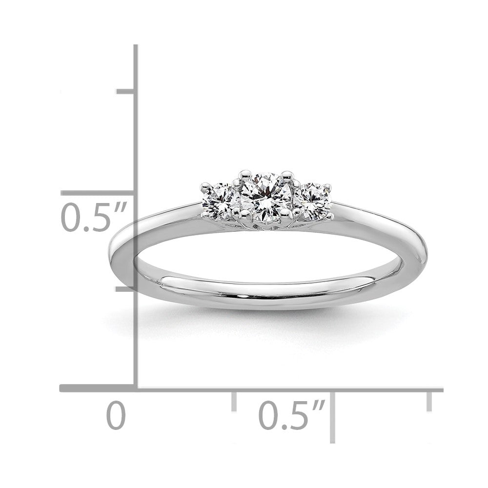 0.13ct. CZ Solid Real 14K White Gold 3-Stone Engagement Ring