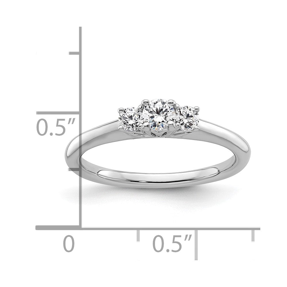 0.17ct. CZ Solid Real 14K White Gold 3-Stone Engagement Ring