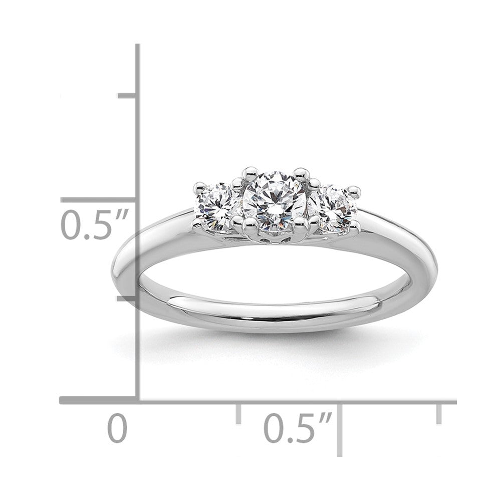 0.25ct. CZ Solid Real 14K White Gold 3-Stone Engagement Ring