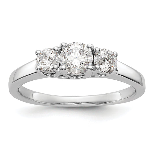 0.38ct. CZ Solid Real 14K White Gold 3-Stone Engagement Ring