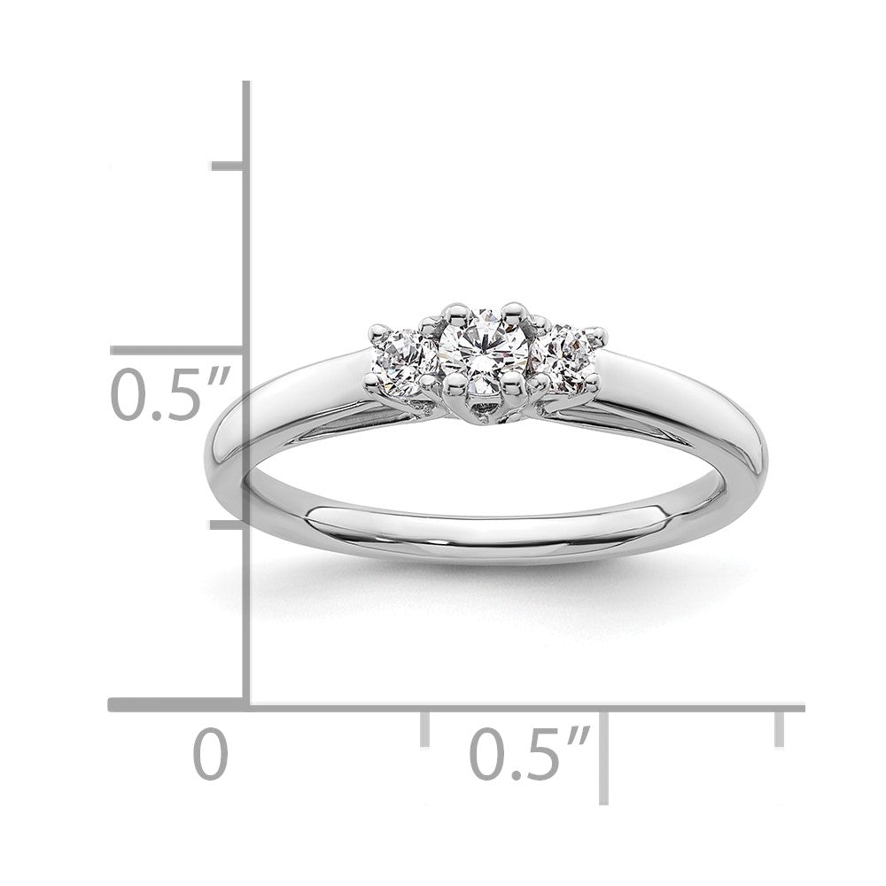 0.13ct. CZ Solid Real 14K White Gold 3-Stone Engagement Ring