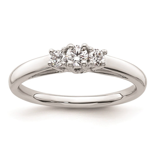 0.13ct. CZ Solid Real 14K White Gold 3-Stone Engagement Ring