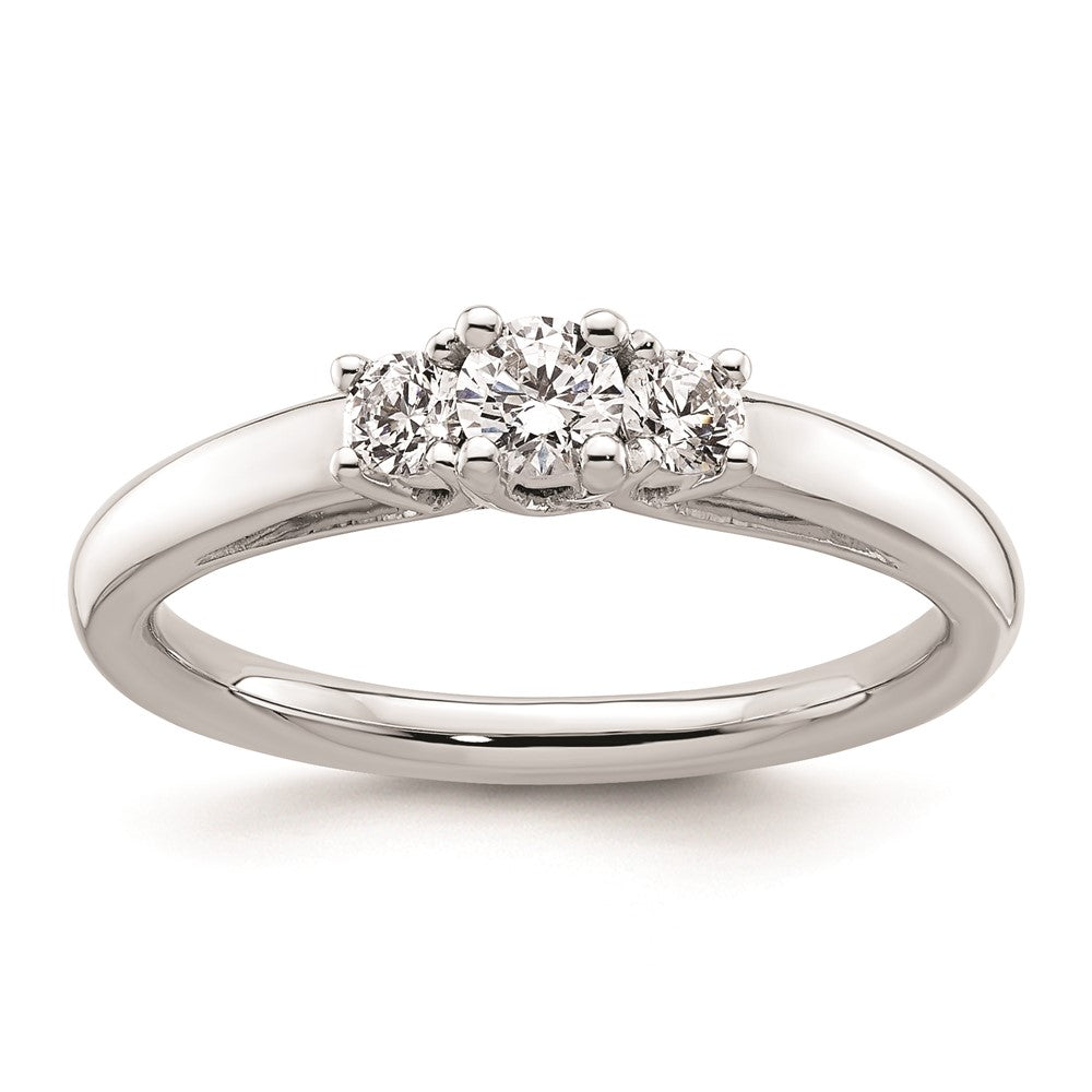 0.17ct. CZ Solid Real 14K White Gold 3-Stone Engagement Ring