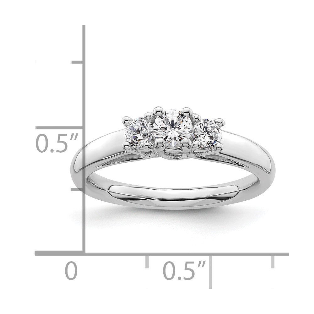 0.25ct. CZ Solid Real 14K White Gold 3-Stone Engagement Ring