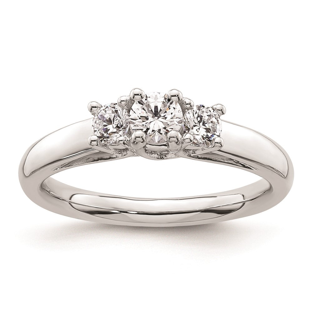 0.25ct. CZ Solid Real 14K White Gold 3-Stone Engagement Ring