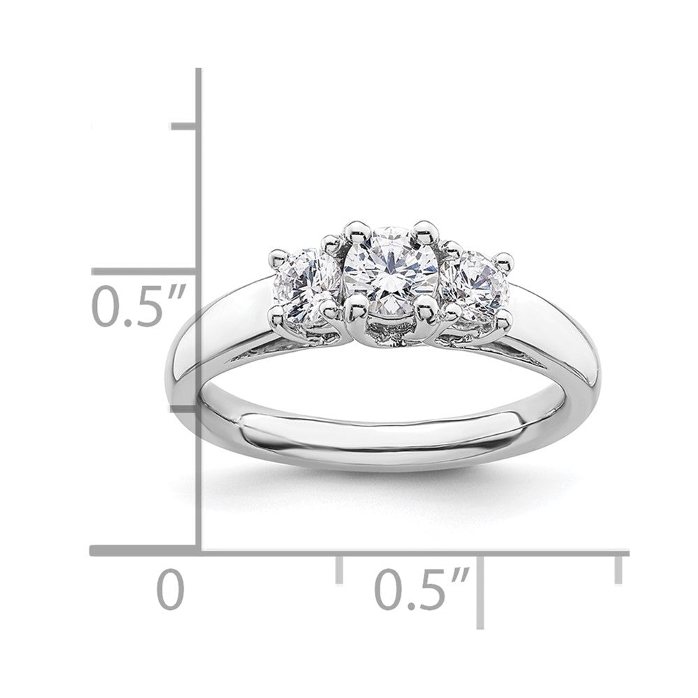 0.38ct. CZ Solid Real 14K White Gold 3-Stone Engagement Ring