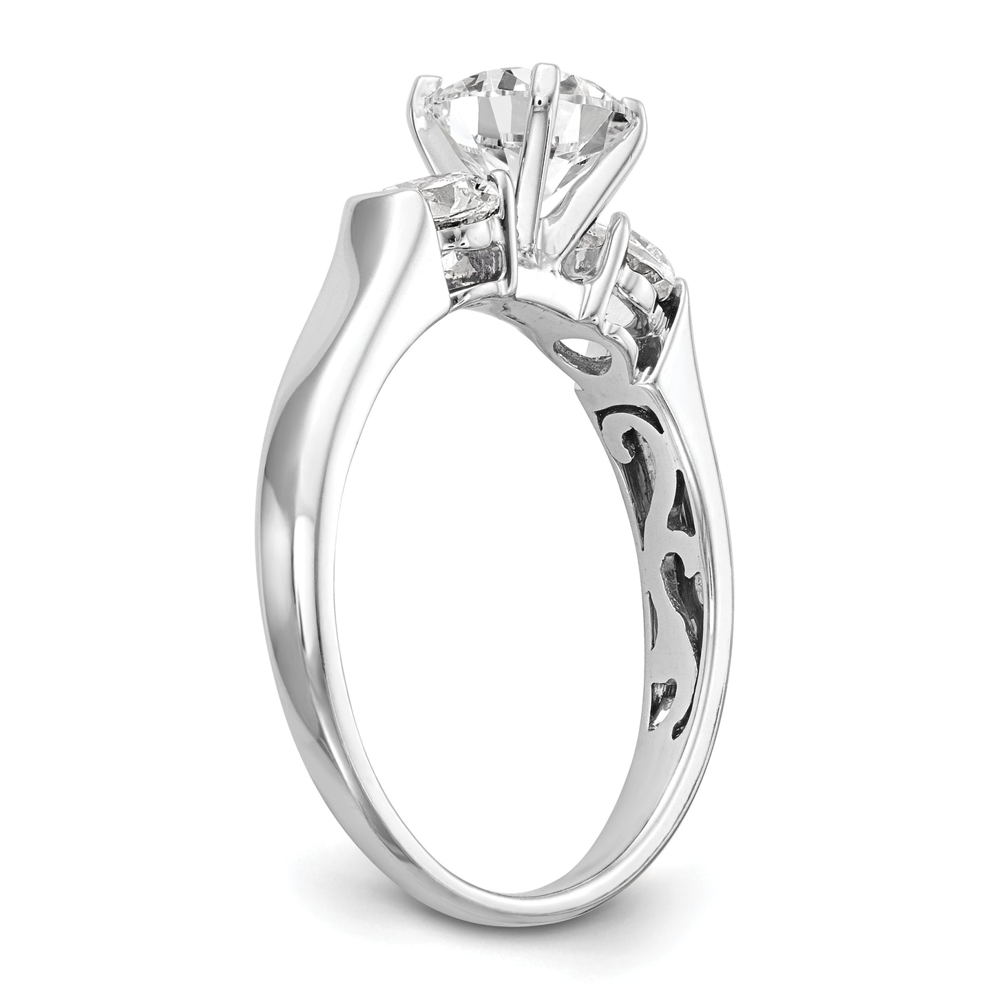 0.44ct. CZ Solid Real 14K White Gold 3-Stone Engagement Ring