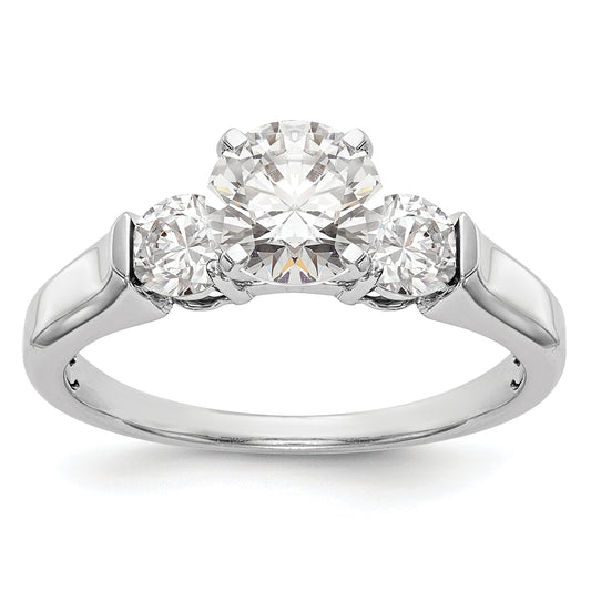 0.44ct. CZ Solid Real 14K White Gold 3-Stone Engagement Ring