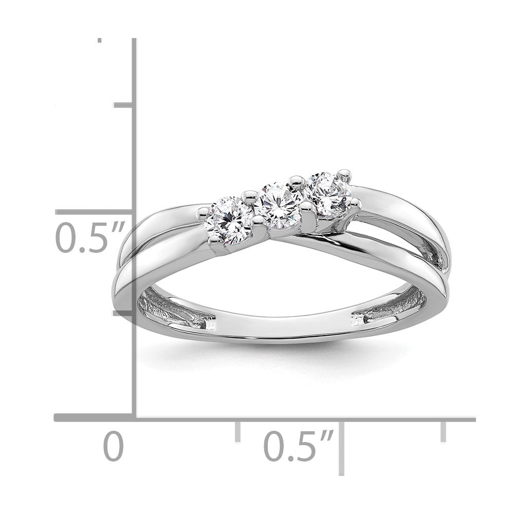 0.33ct. CZ Solid Real 14K White Gold 3-Stone Engagement Ring