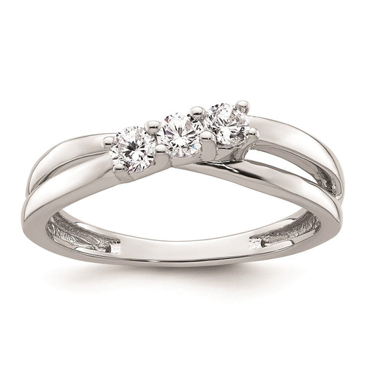 0.33ct. CZ Solid Real 14K White Gold 3-Stone Engagement Ring