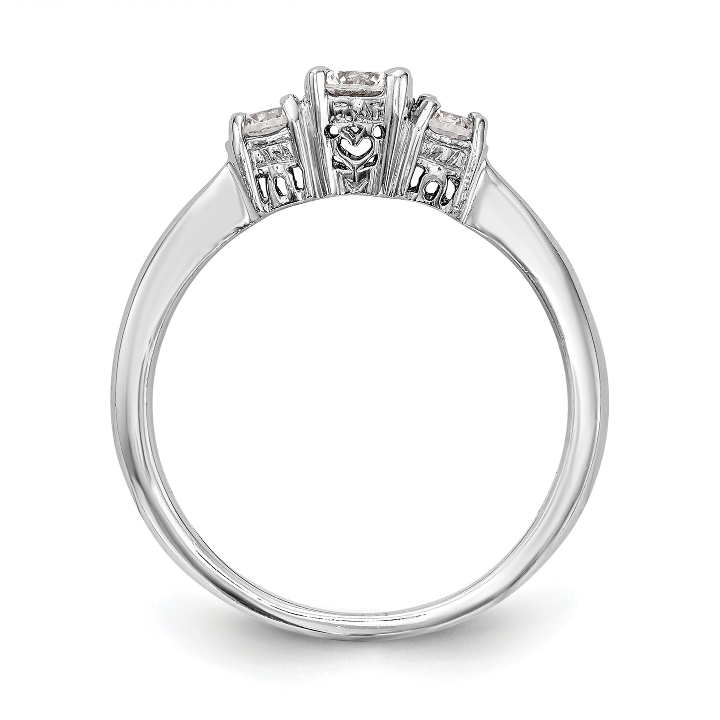 0.33ct. CZ Solid Real 14K White Gold 3-Stone Engagement Ring