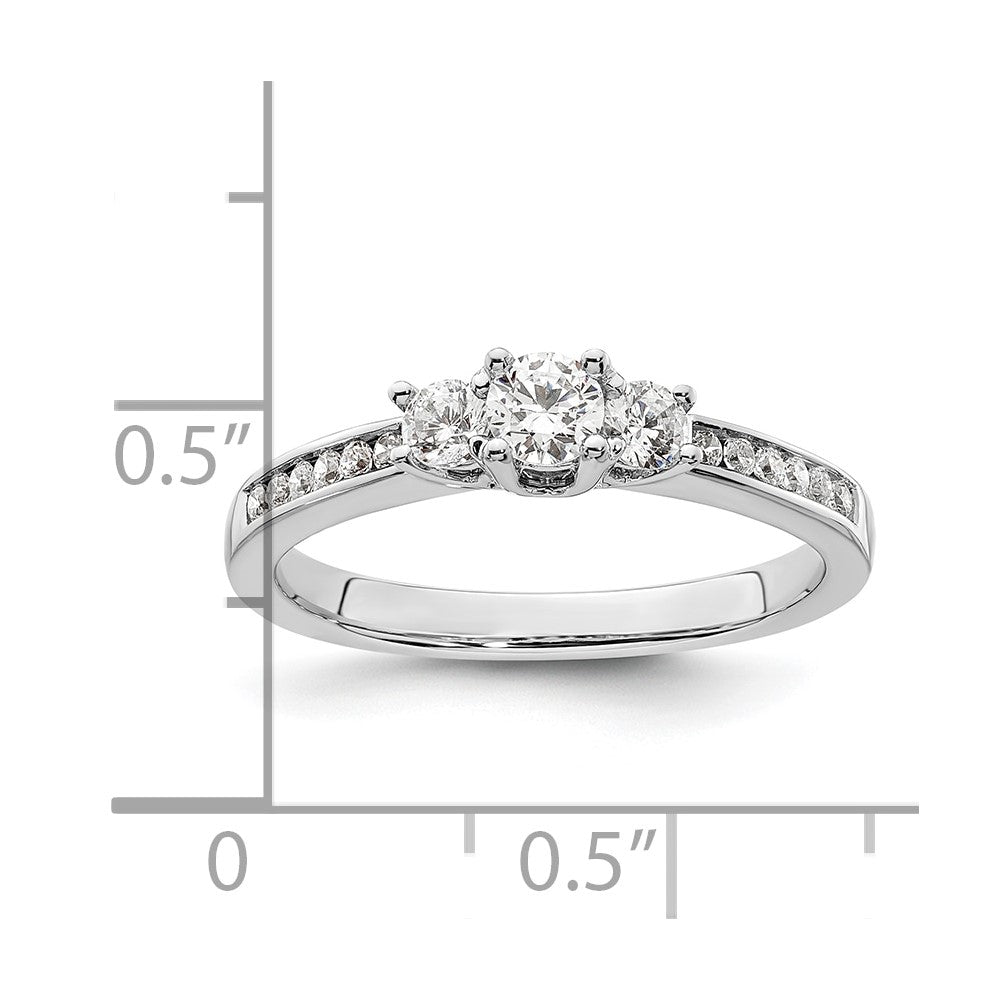 0.13ct. CZ Solid Real 14K White Gold 3-Stone Engagement Ring