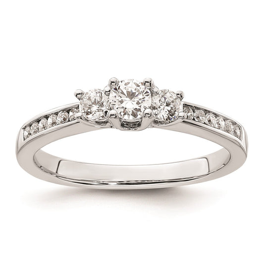 0.13ct. CZ Solid Real 14K White Gold 3-Stone Engagement Ring