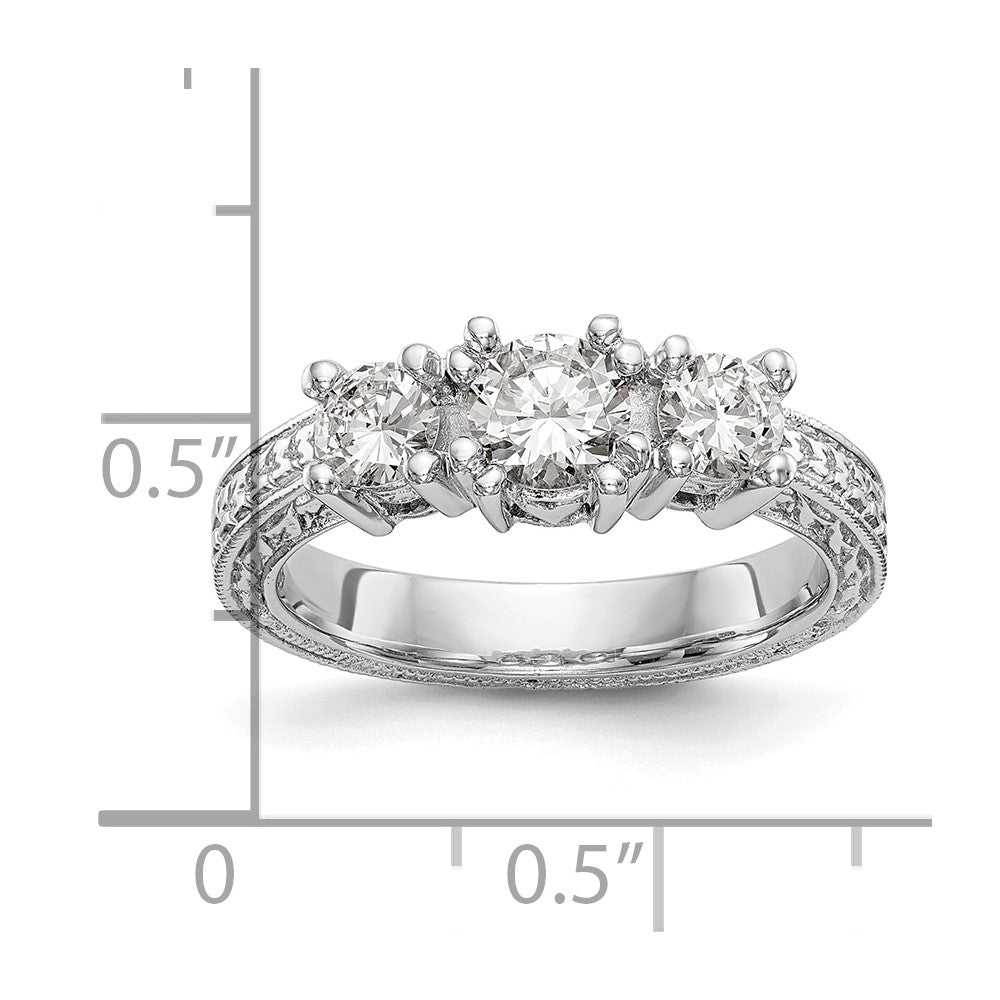 0.50ct. CZ Solid Real 14K White Gold 3-Stone Engagement Ring