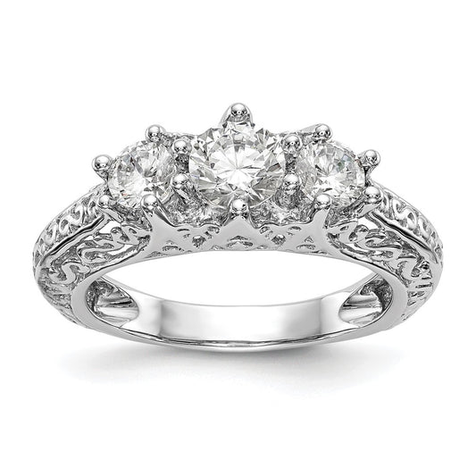 0.50ct. CZ Solid Real 14K White Gold 3-Stone Engagement Ring