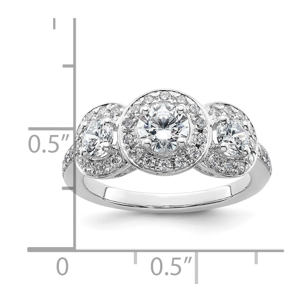 0.50ct. CZ Solid Real 14K White Gold 3-Stone Engagement Ring