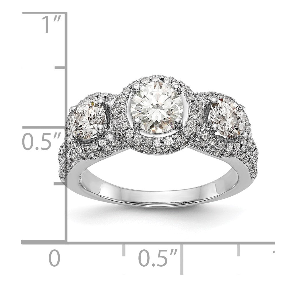 0.63ct. CZ Solid Real 14K White Gold 3-Stone Engagement Ring