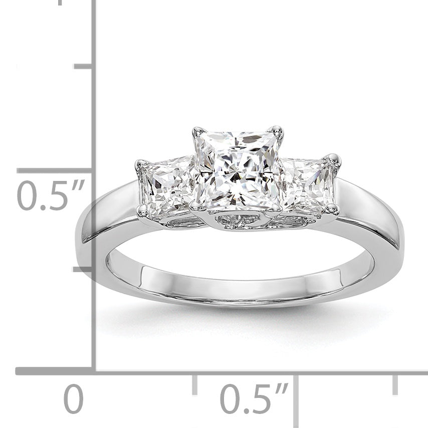 0.50ct. CZ Solid Real 14K White Gold 3-Stone Engagement Ring