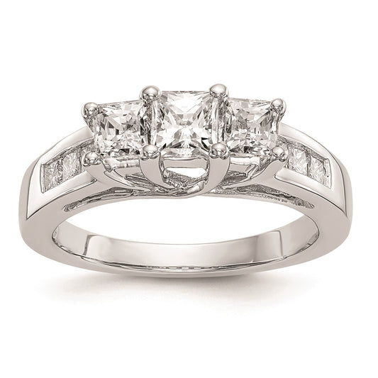 0.33ct. CZ Solid Real 14K White Gold 3-Stone Engagement Ring