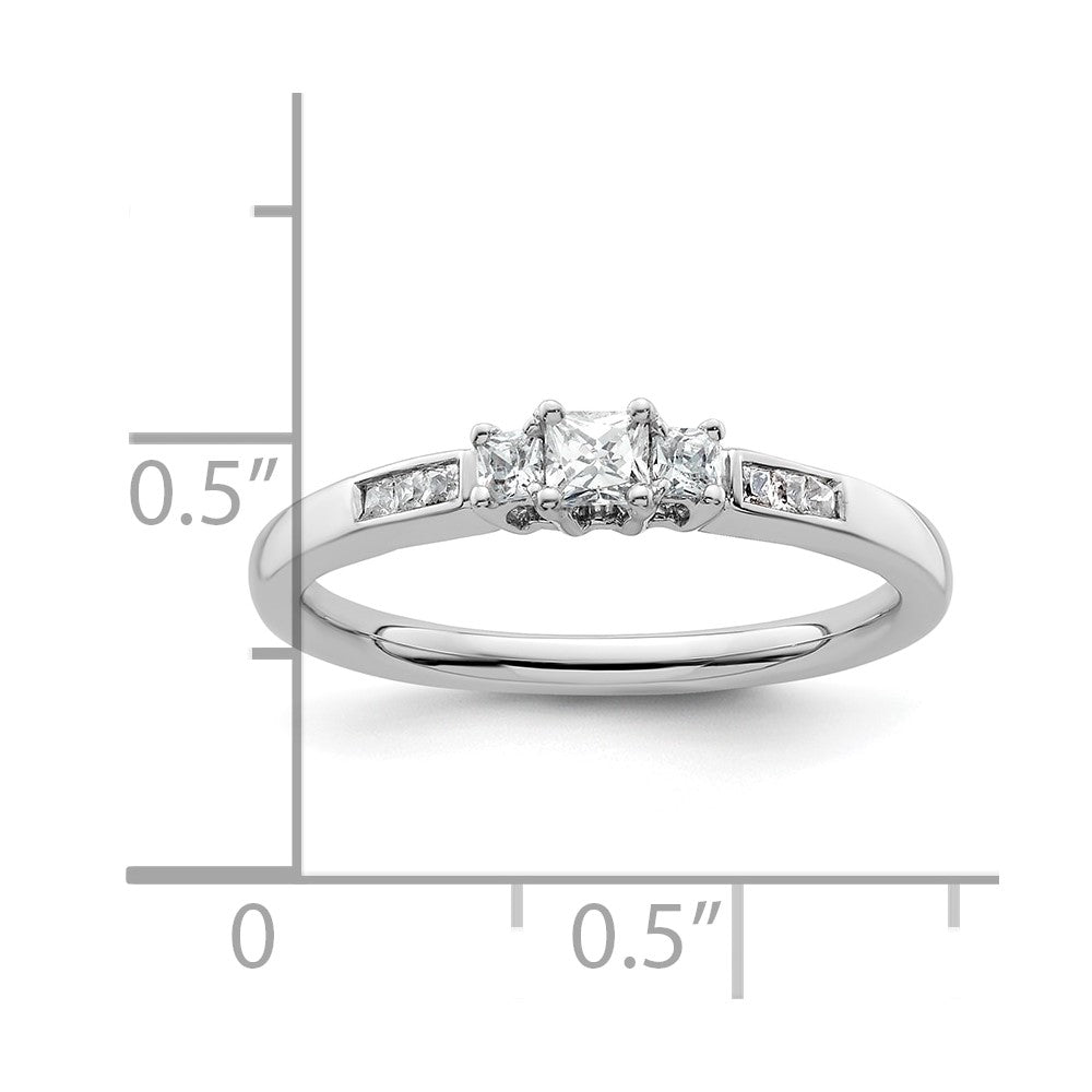 0.16ct. CZ Solid Real 14K White Gold 3-Stone Engagement Ring