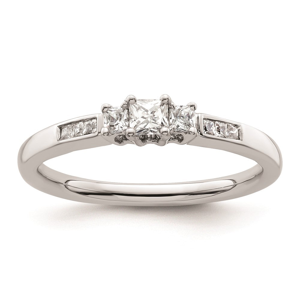 0.16ct. CZ Solid Real 14K White Gold 3-Stone Engagement Ring