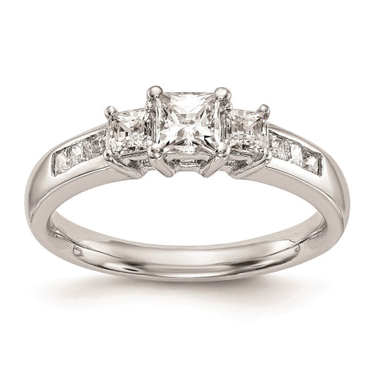 0.33ct. CZ Solid Real 14K White Gold 3-Stone Engagement Ring