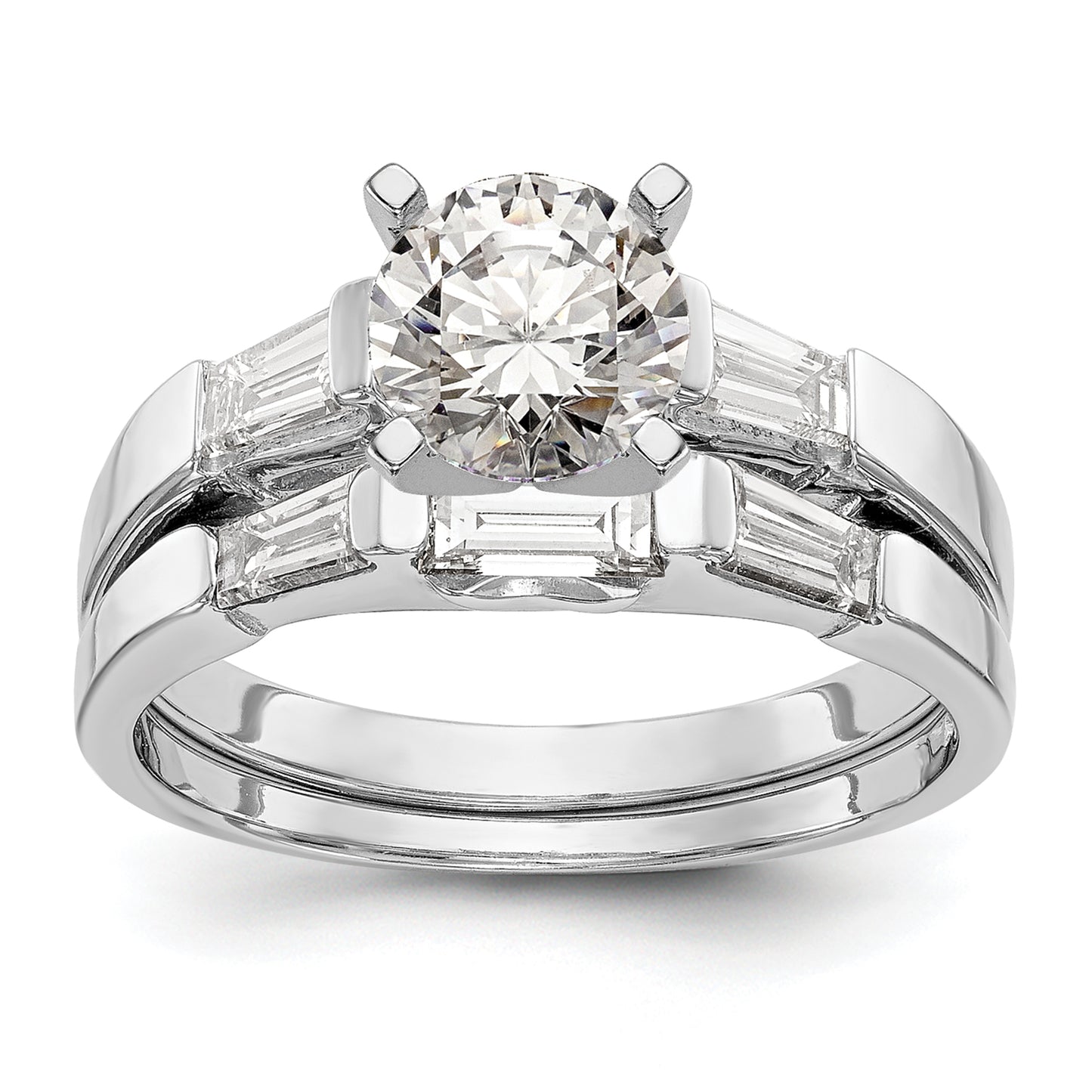 0.27ct. CZ Solid Real 14K White Gold 3-Stone Peg Set Engagement Ring