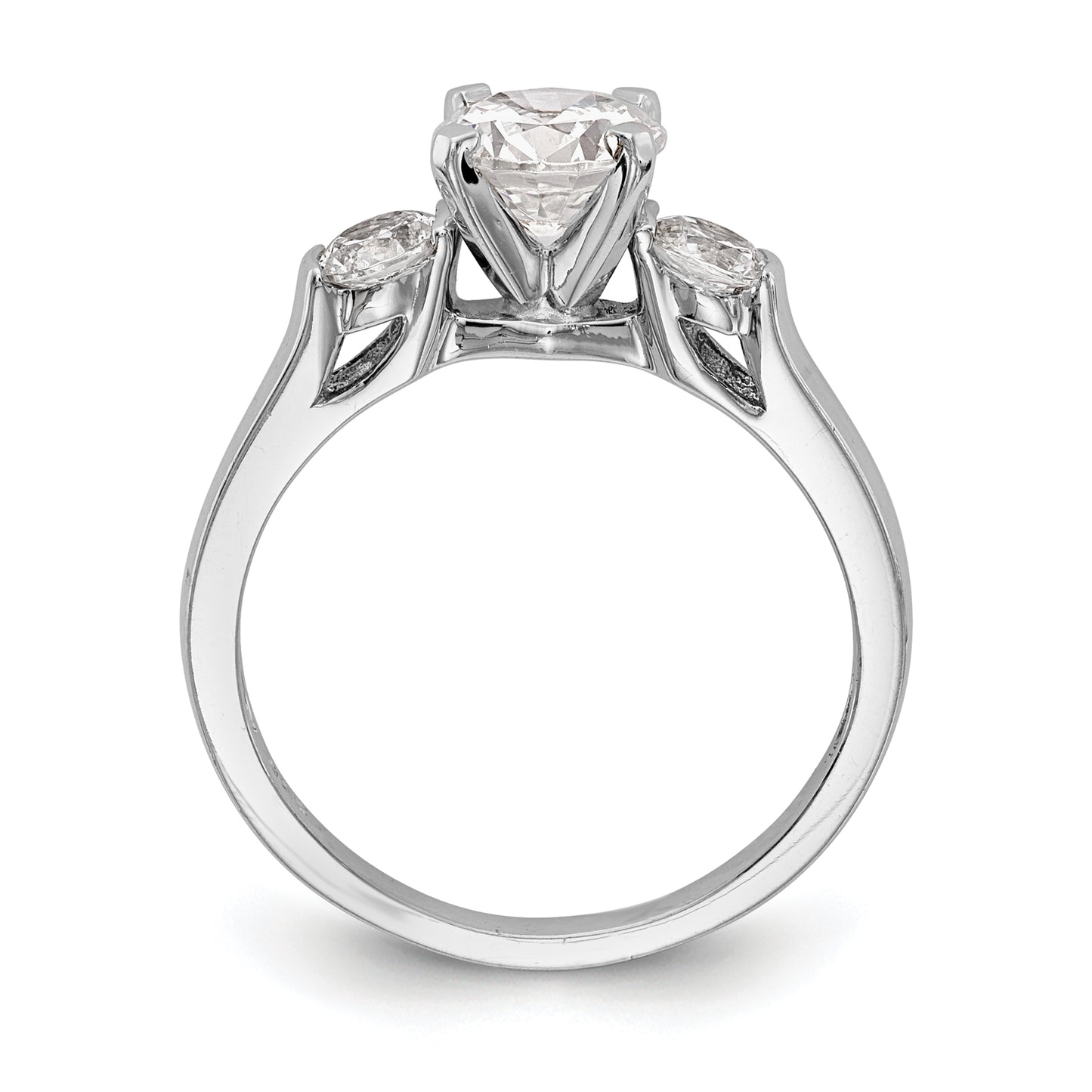 0.40ct. CZ Solid Real 14K White Gold 3-Stone Peg Set Engagement Ring